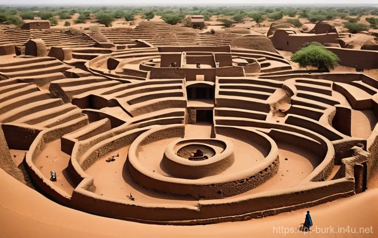 부르키나파소의 전통 가옥 및 건축 양식 - **Prompt:** A vibrant, sunlit scene in the village of Tiébélé, Burkina Faso. Two Kassena women, dres...