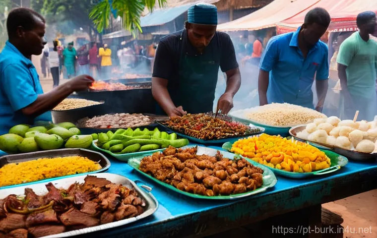 부르키나파소의 대표적인 음식 및 레시피 - **Prompt:** A heartwarming, photorealistic scene of a Burkinabe family or group of friends sharing a...