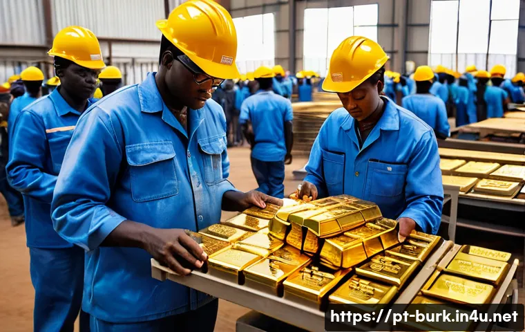 부르키나파소의 무역 및 수출 전략 - **Prompt: "A vibrant and modern gold refinery in Burkina Faso, showcasing advanced machinery and a d...
