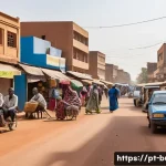 부르키나파소에서 살기 좋은 지역 및 이민 정보 - A vibrant street scene in Ouagadougou, Burkina Faso&rsquo;s capital, showcasing a bustling urban environme...
