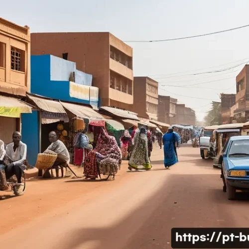 부르키나파소에서 살기 좋은 지역 및 이민 정보 - A vibrant street scene in Ouagadougou, Burkina Faso&rsquo;s capital, showcasing a bustling urban environme...