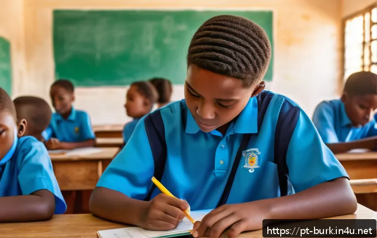 부르키나파소의 교육 개혁 및 학제 변화 - A vibrant classroom scene in a modern school in Burkina Faso, showing diverse students aged around 1...