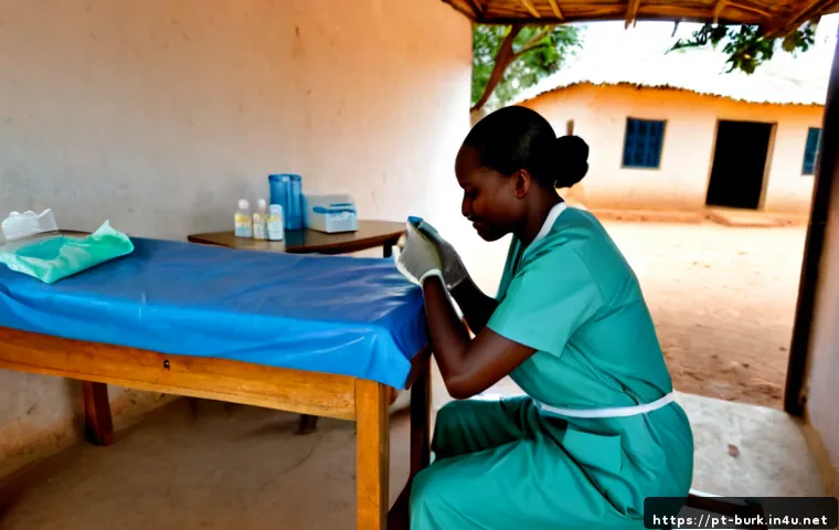 부르키나파소에서 자주 발생하는 질병 및 예방접종 - Photorealistic public health vaccination scene in Burkina Faso, a caring West African nurse in clean...